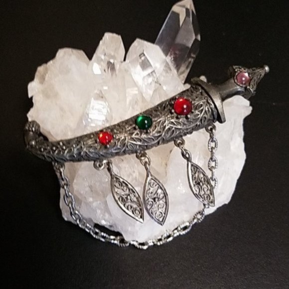 Vintage Hollycraft Jeweled Sword Brooch - Picture 2 of 5